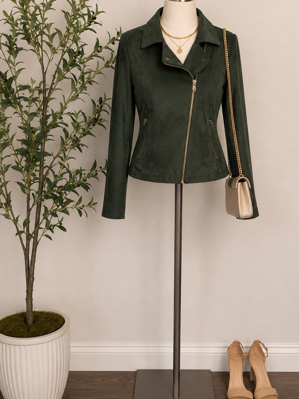Sanctuary Forest Green Suede Asymmetrical Zip Jacket